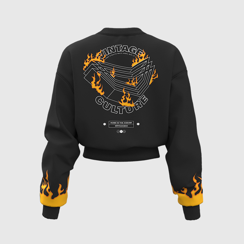 Moletom Cropped Oversized Vintage Culture Beats on Fire